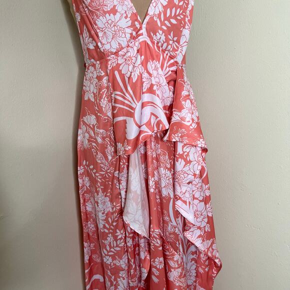 Free People Ashley Slip Dress 8 Womens Pink Plunge Maxi Ruffle Feminine Floral - Picture 8 of 14